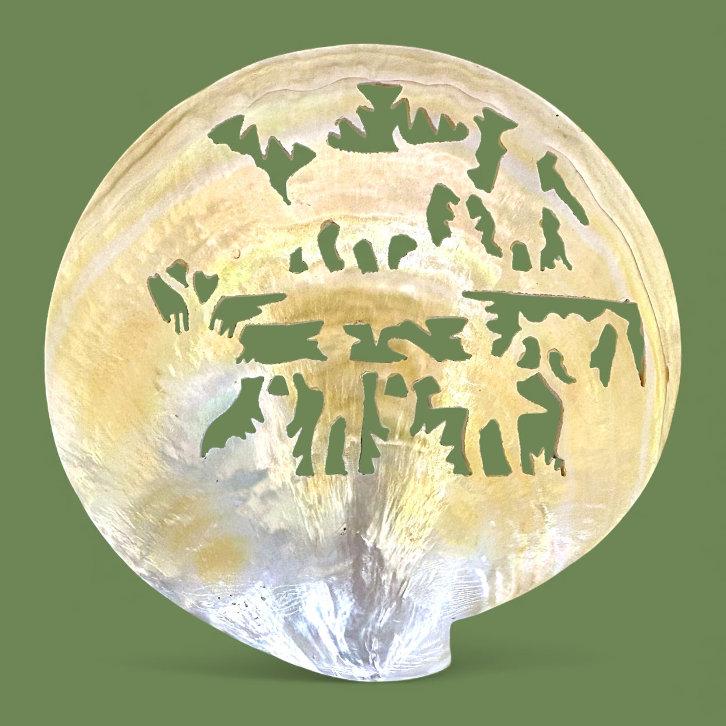 Antique Mother of Pearl Carving - Asian Farming Scene ✨