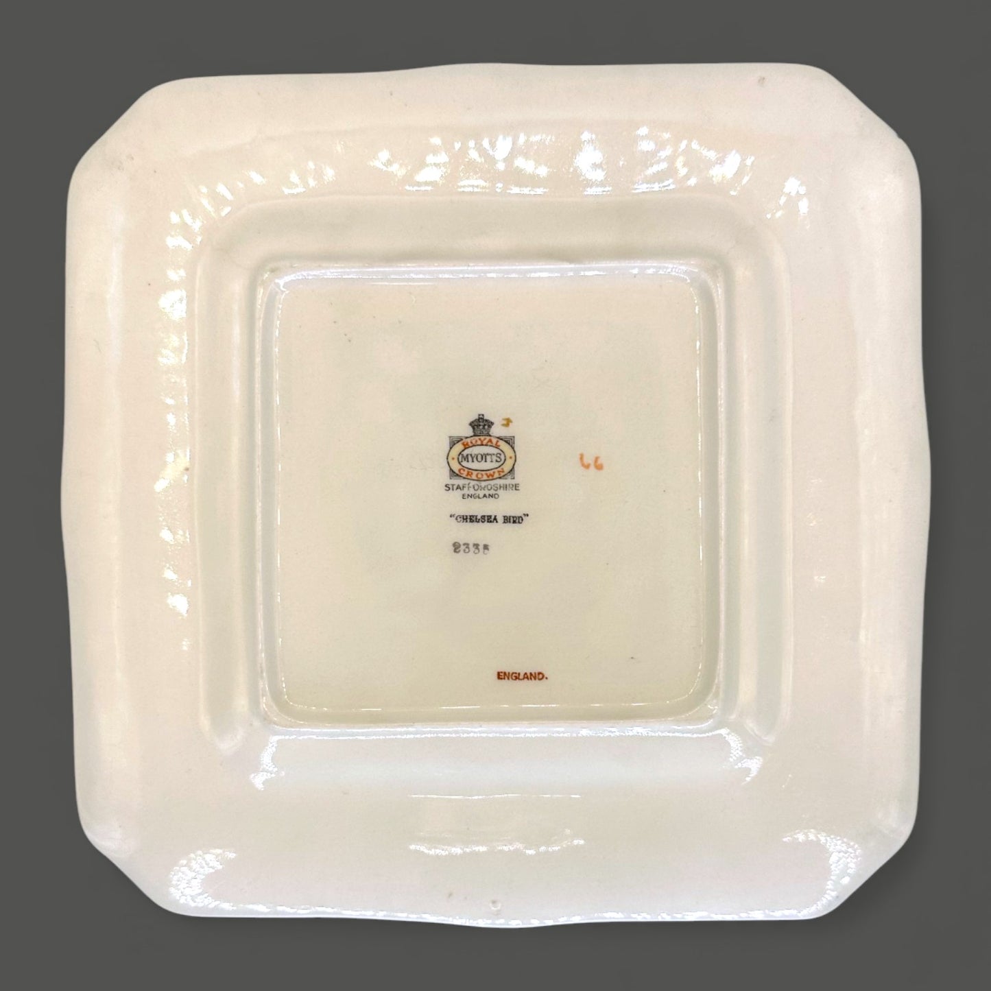 Vintage Myott Royal Crown Staffordshire Chelsea Bird Square Plate 8.5 Inch