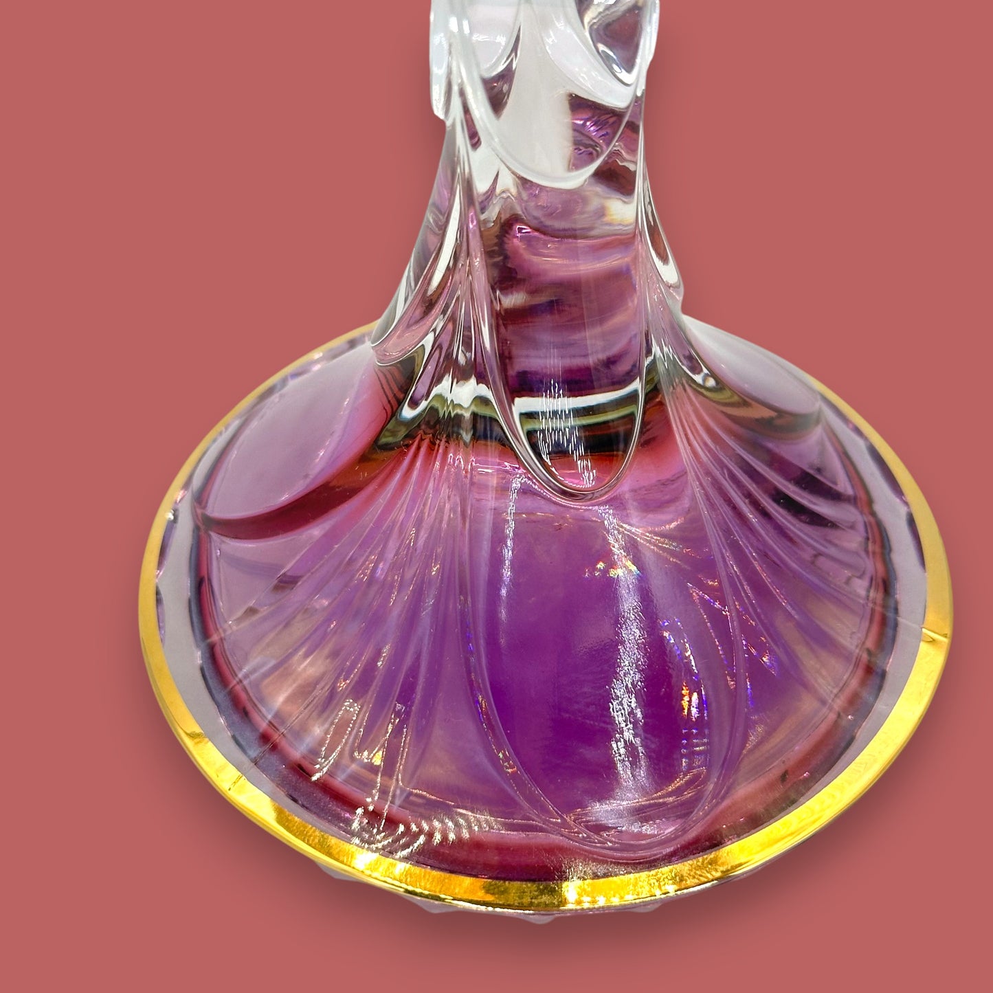 Lavender Crystal Candlestick With Gold Rim | Elegant Ombré Decor