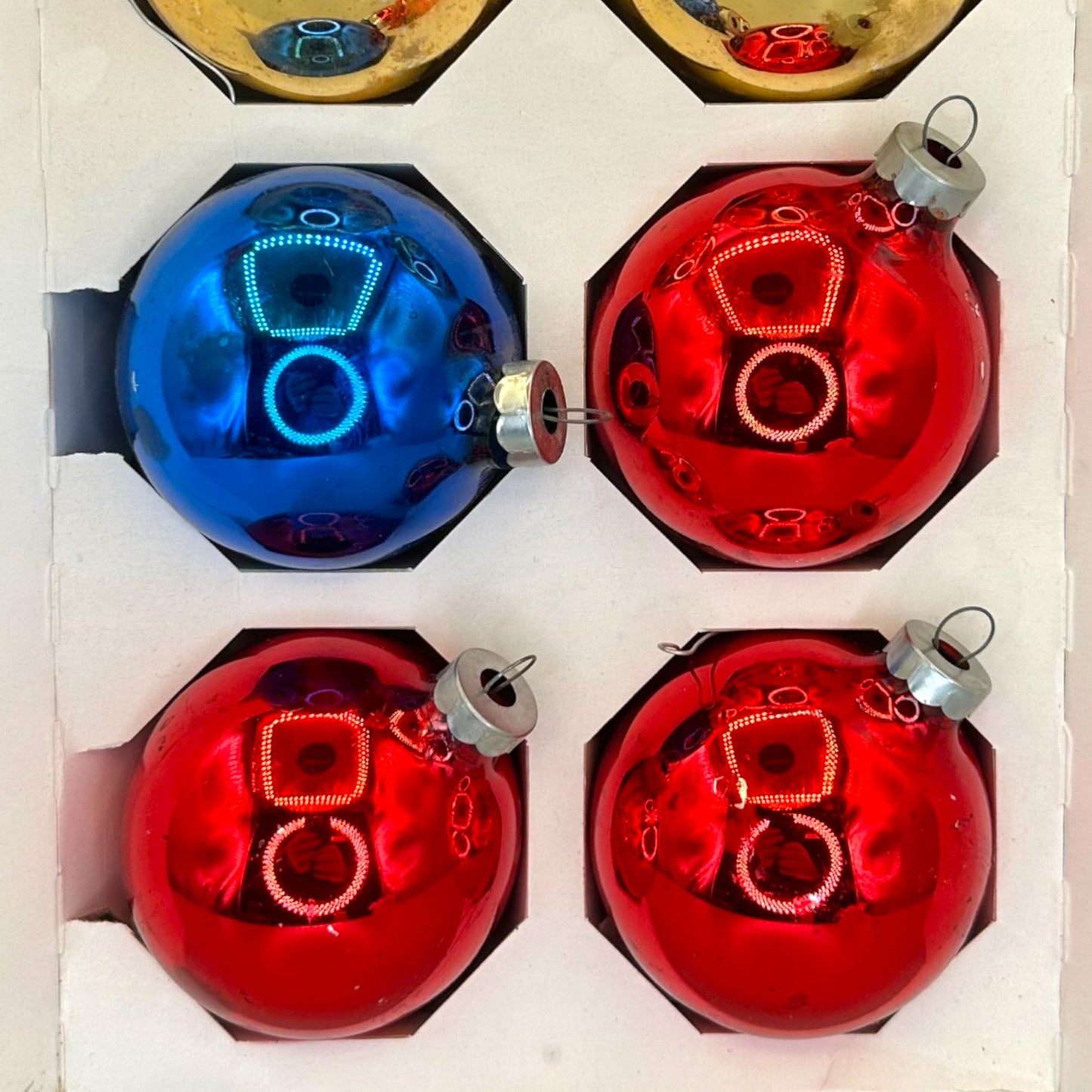 Vintage Mid-Century Glass Christmas Ornaments, Box of 6 2" Balls