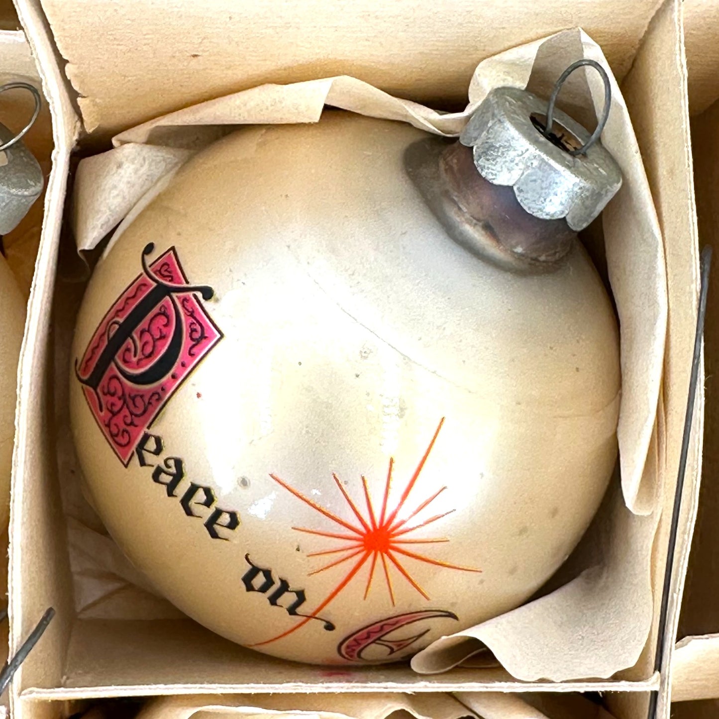 Vintage Box Set Christmas Ornaments, Boules de Noël, Mercury Glass, 6 Count