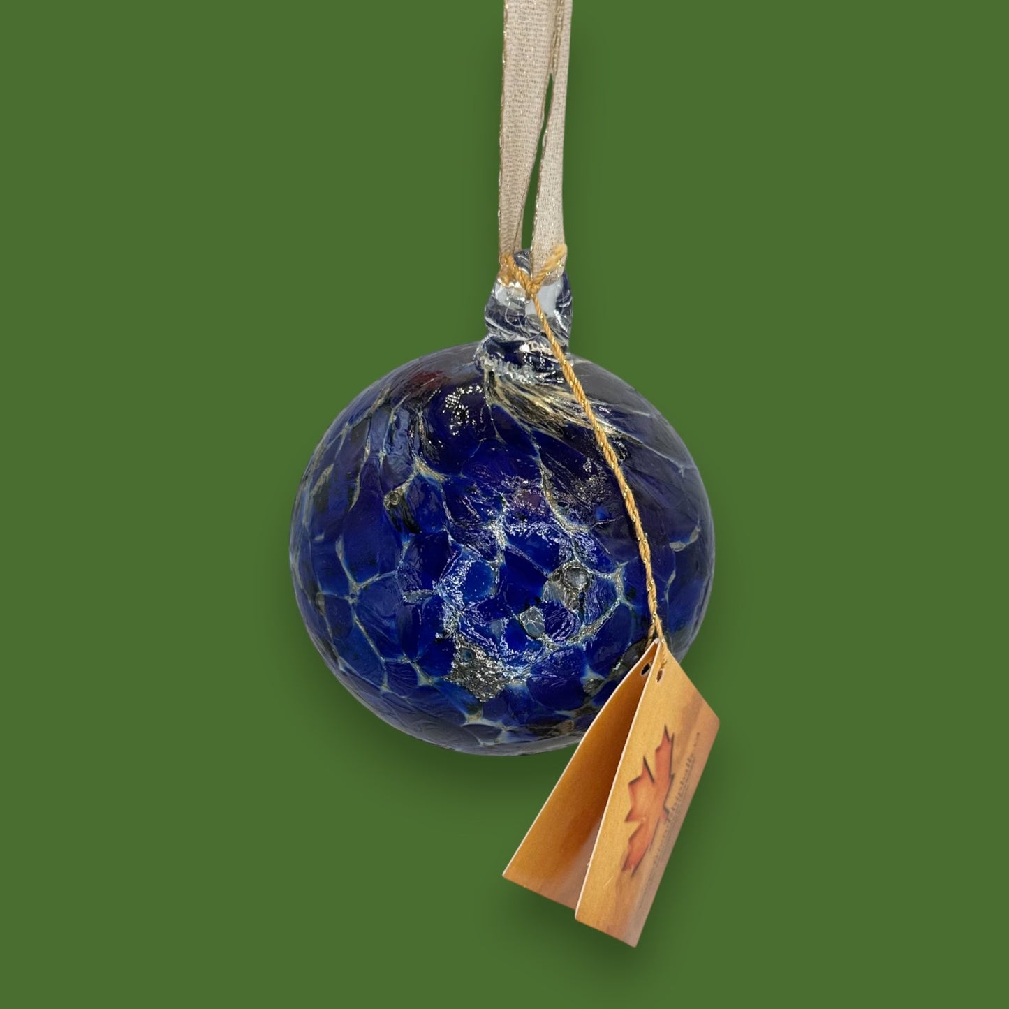 Hand-Blown Glass Friendship Ball Ornament, Deep Blue Canadian Art Glass Gift