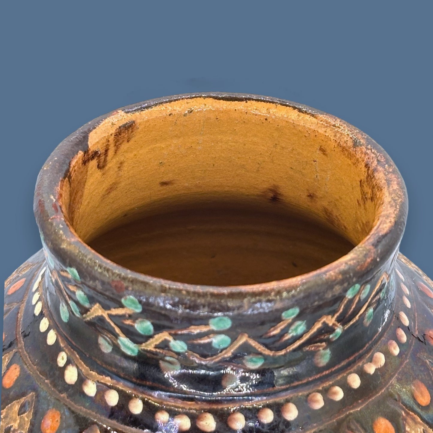 Vintage Black Terracotta Folk Art Vase: Painted Embossed Geometric Pattern 🏺