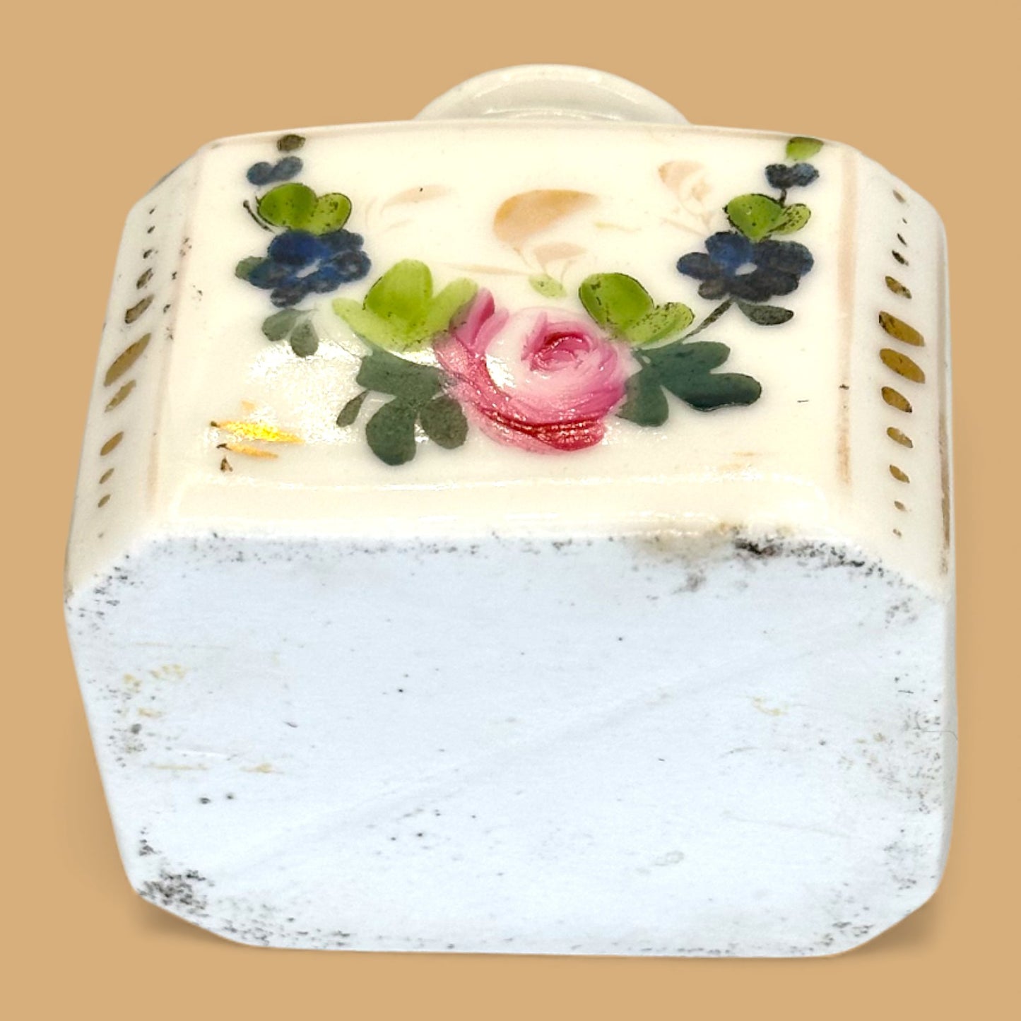 Antique French Porcelain Scent or Perfume Bottle Hand Painted With Stopper