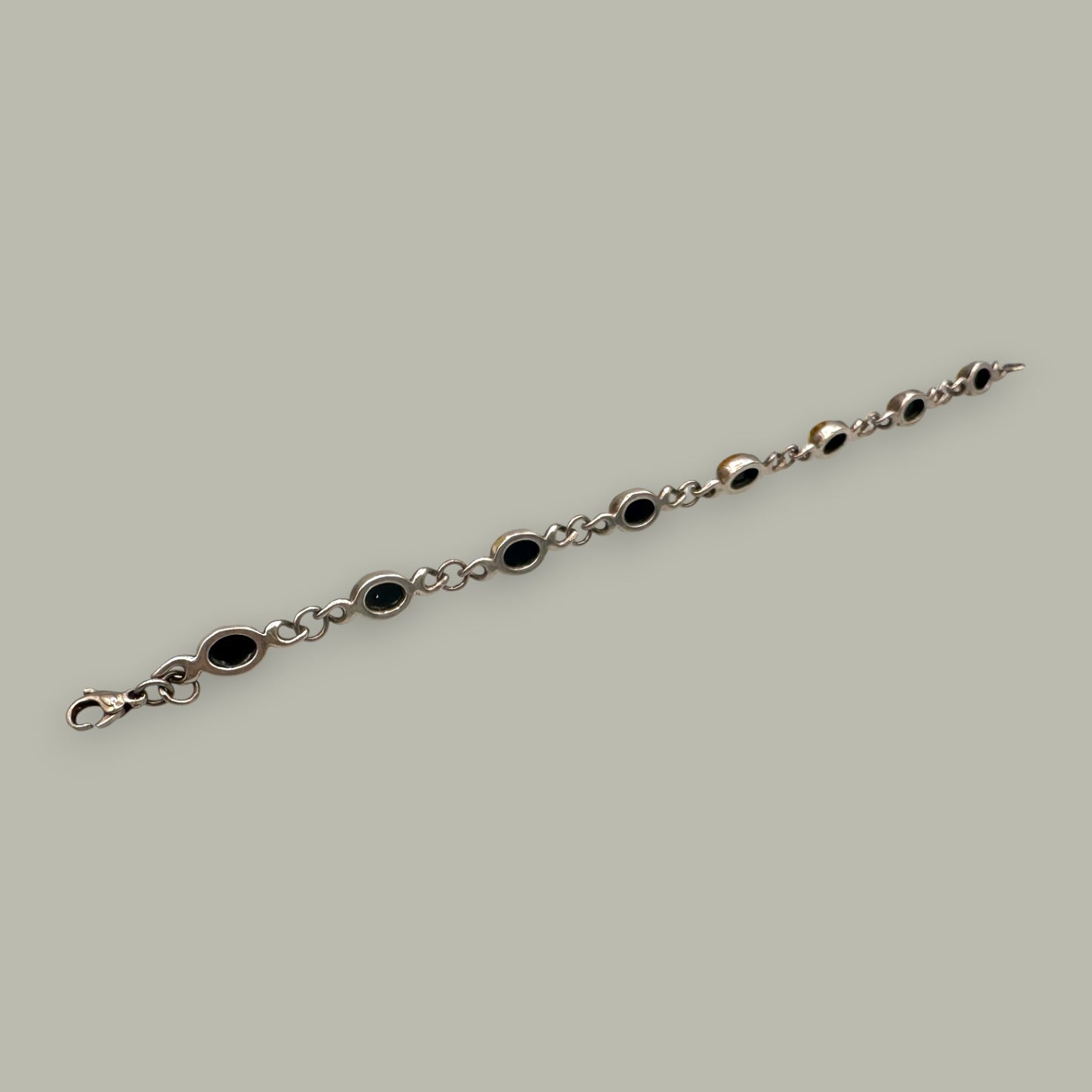 Vintage Sterling Silver & Amber Link Bracelet