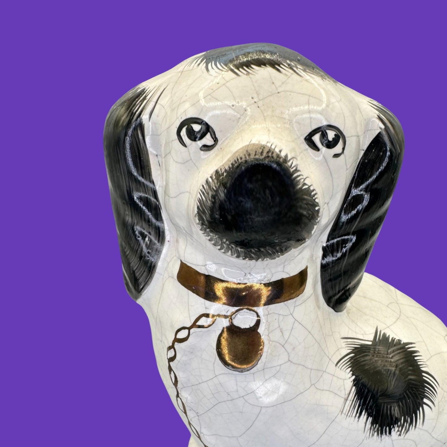 Antique Staffordshire Dog Hand-Painted Figurine – Black & White Spaniel