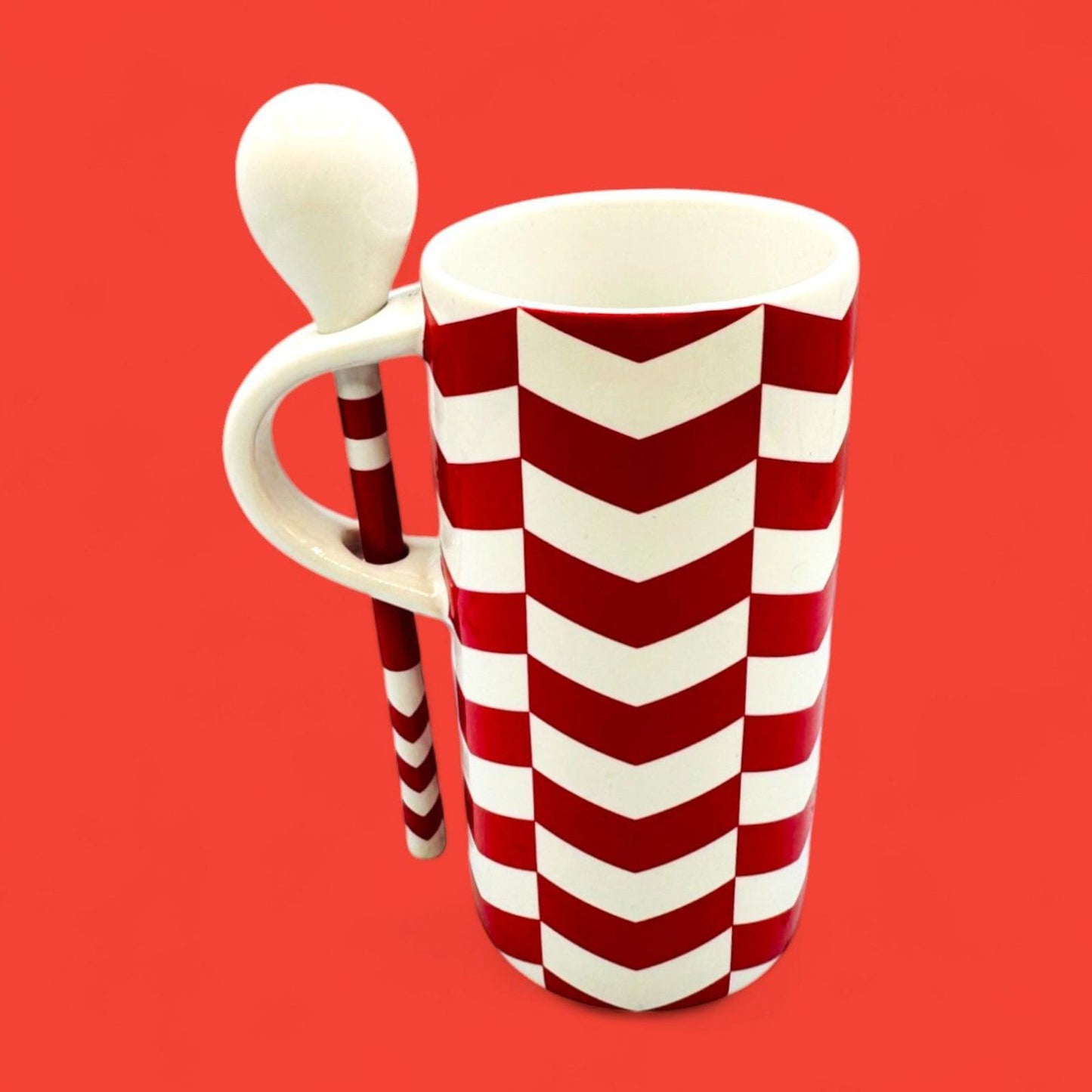 Starbucks 2013 Red & White Candy Cane Mug with Spoon – 8 oz – Seasonal Replacement Mug