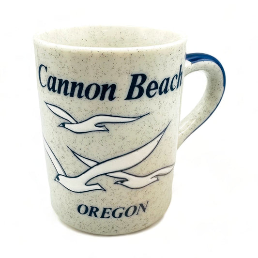 Vintage Cannon Beach Oregon Tourist Mug 1970s  Blue Speckled