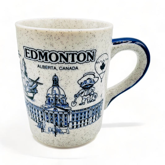 Edmonton Alberta 1970s Vintage Blue Speckled Tourist Mug