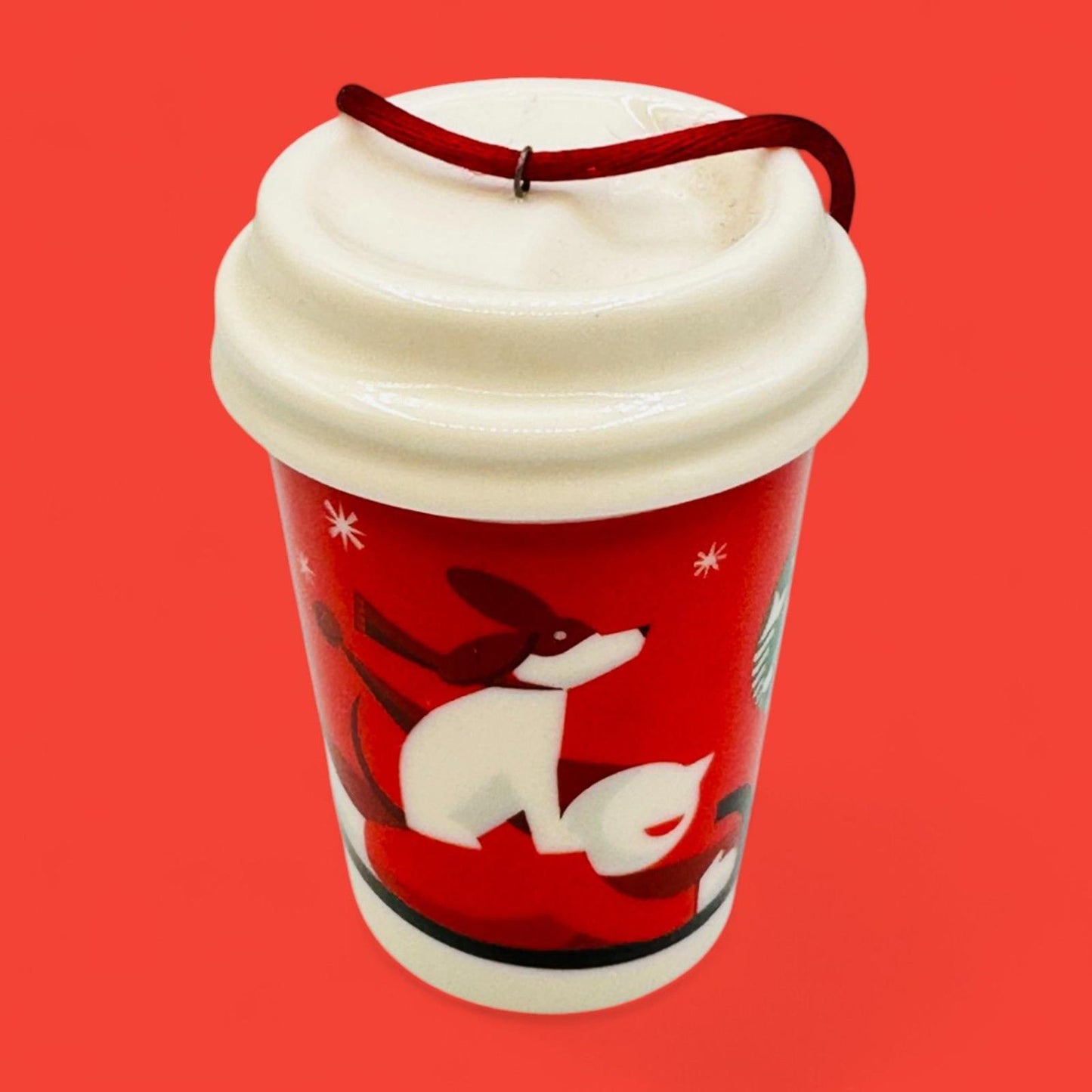 Starbucks 2011 Christmas Tree Ornament – Red Travel Cup with Dog – Seasonal