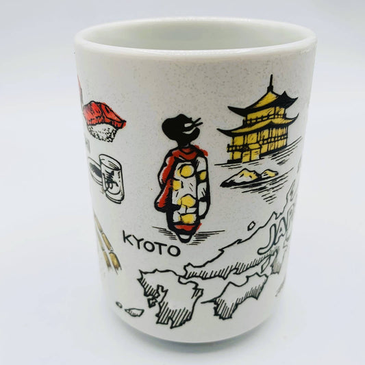 MUG: Japanese Tea Mug / Styized images of Japan, Temples, Sumo Wrestlers and Geisha's
