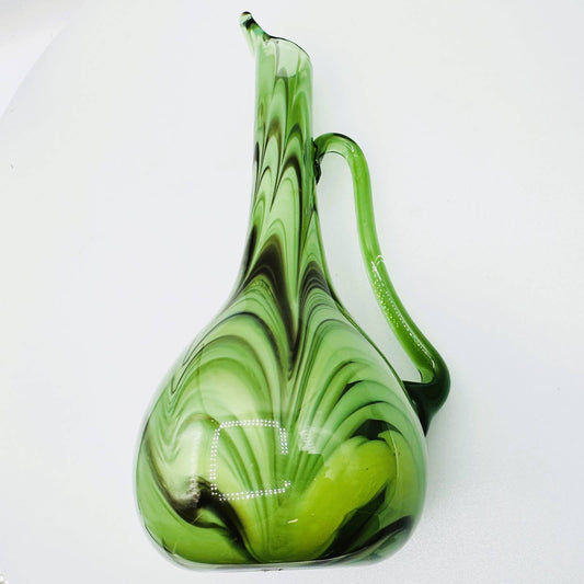 Swirl Green Altaglass Hand Made Glass Pitcher / Mid-Century