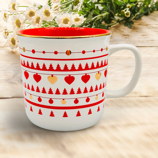 Davids Tea Holiday Christmas Mug - Red and White Motif