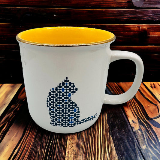 Davids Tea Cat Mosaic Mug - Gold Rimmed - RARE