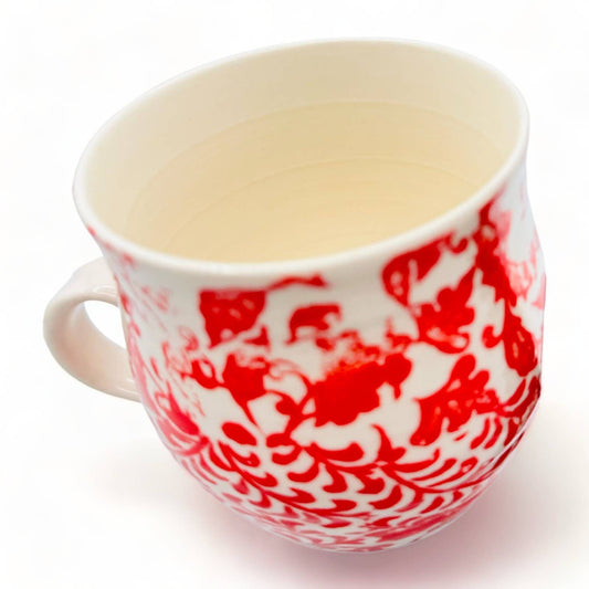 Anthropologie Initial / Letter "F" Coffee Mug - Red Fleur  Chinoiserie