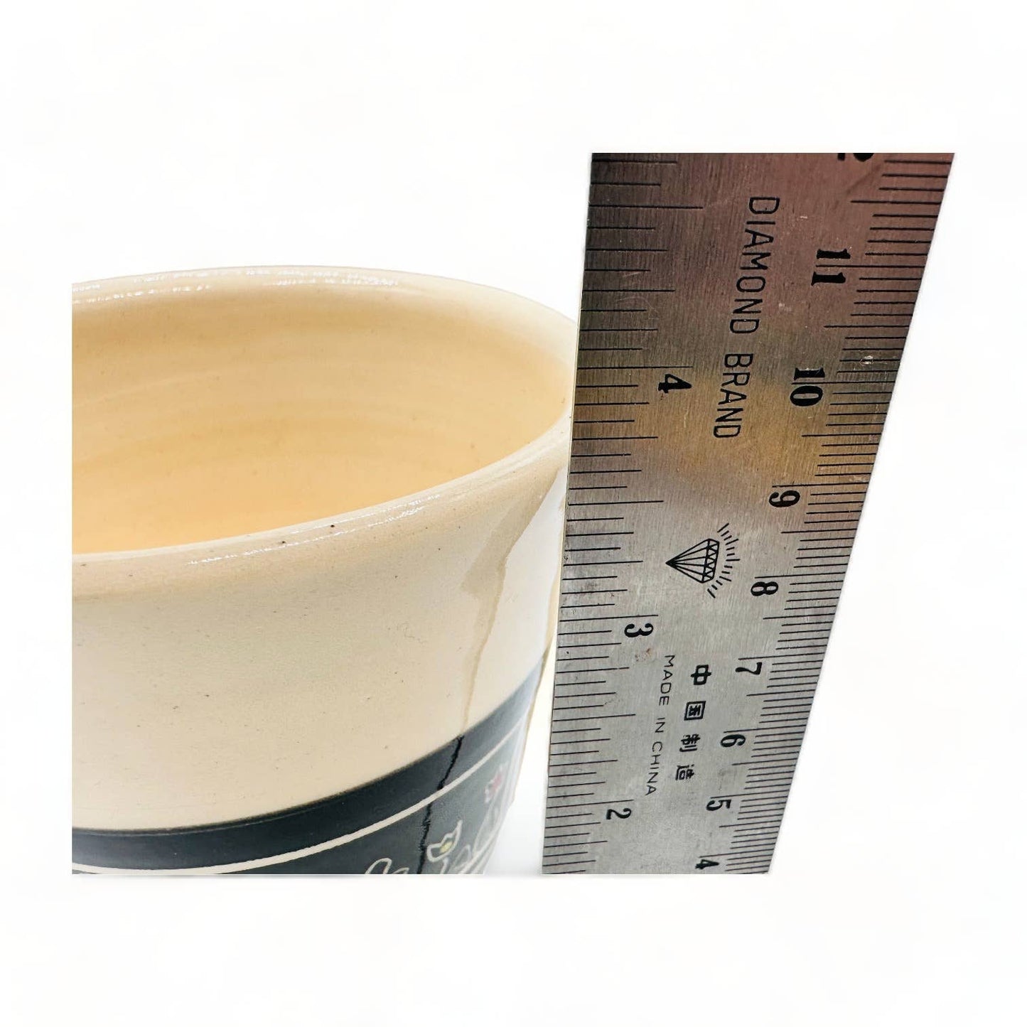 Beige Mug with Black Inverted Flower Design - Handmade Pottery Mug
