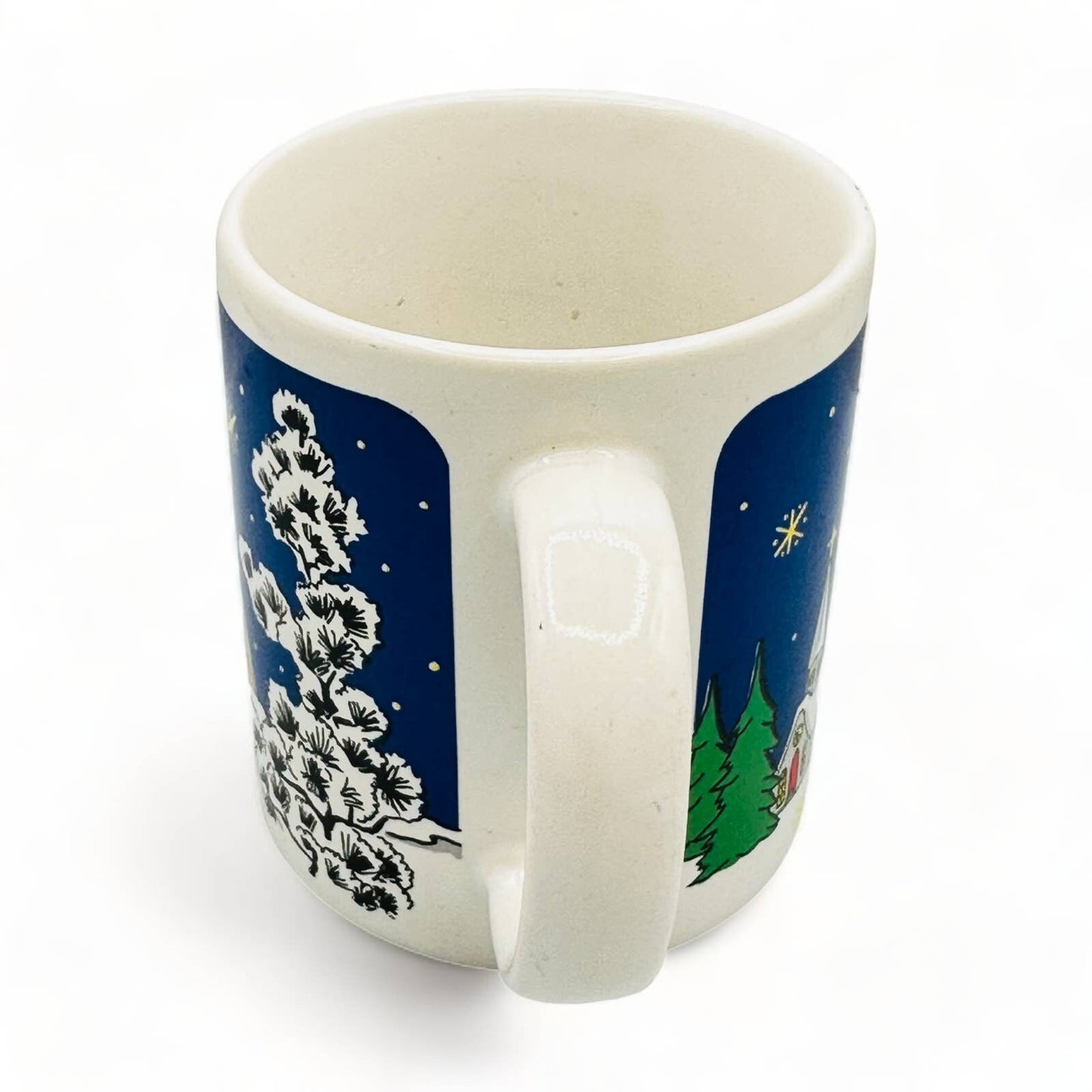 Vintage Christmas Mug - Snowy Cabin / Curch Scene