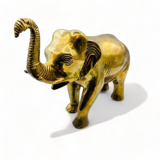 Large Brass Elephant Statue with Raised Trunk