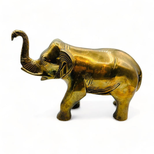 Large Brass Elephant Statue with Raised Trunk