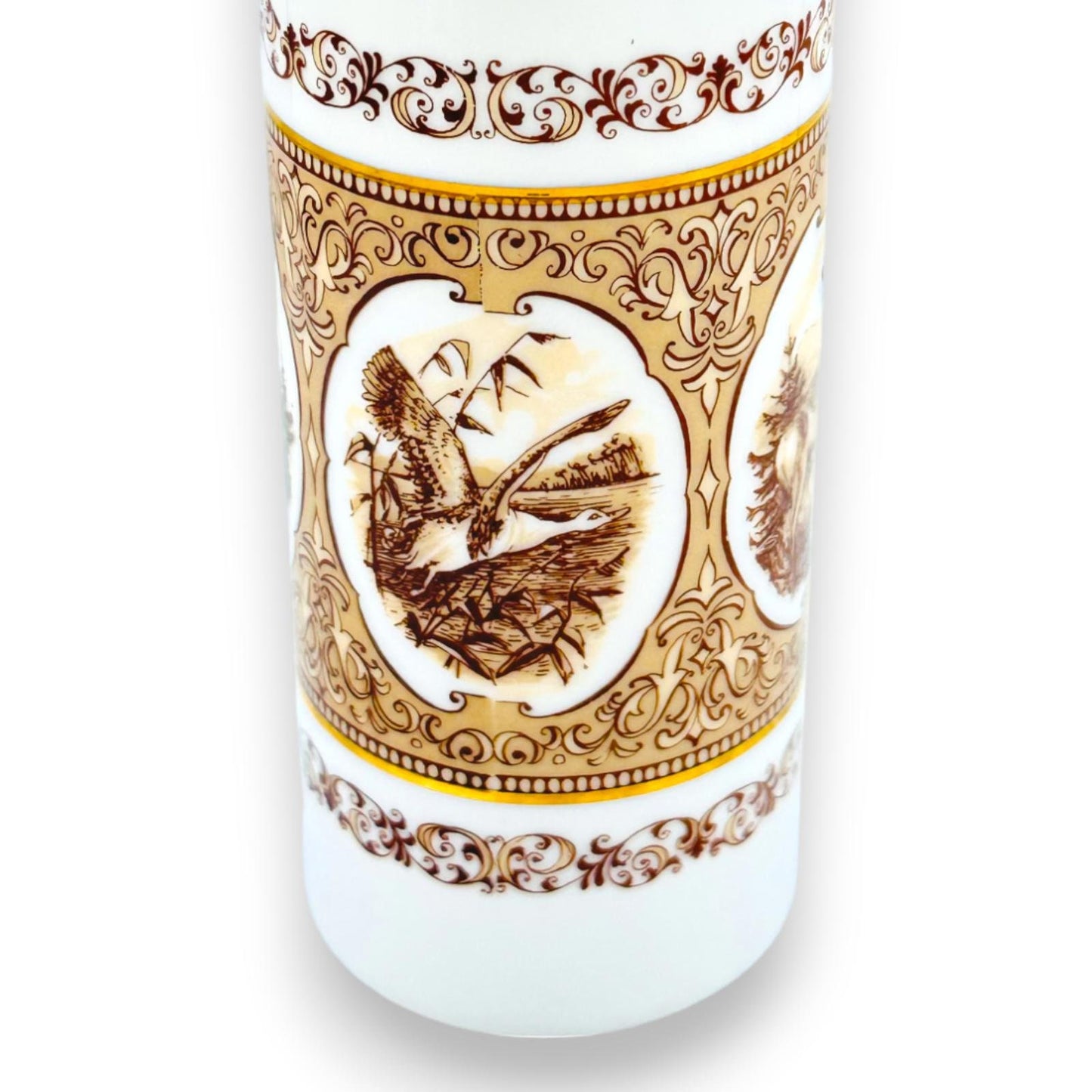 Vintage Wallendorf Porcelain Vase with Stage, Deer, Duck and Pheasant - Cabin Chic