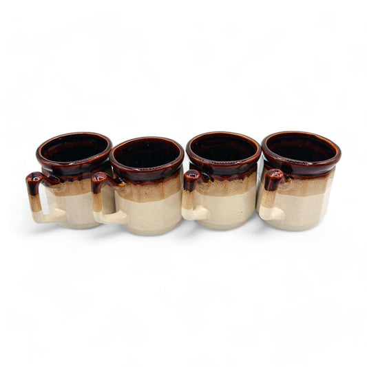 Vintage 1970's Drip Glaze Mugs - Set of 4 Brown Beige Tan