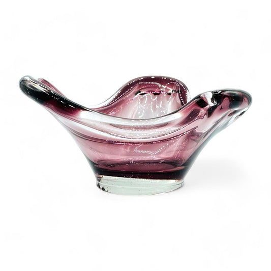 Vintage Purple Handmade Art Glass Bowl - Pull Bowl 5.5" Wide