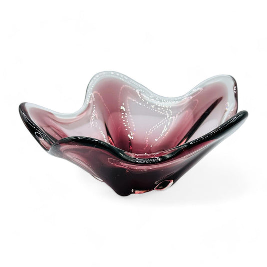 Vintage Purple Handmade Art Glass Bowl - Pull Bowl 10"" Wide