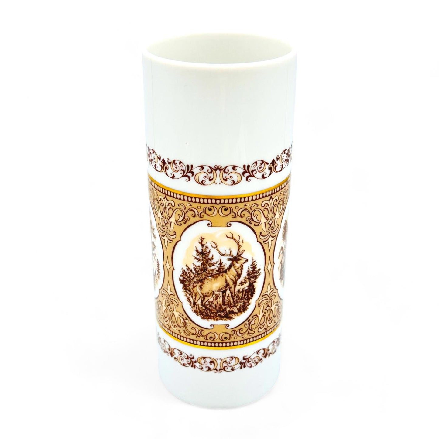 Vintage Wallendorf Porcelain Vase with Stage, Deer, Duck and Pheasant - Cabin Chic