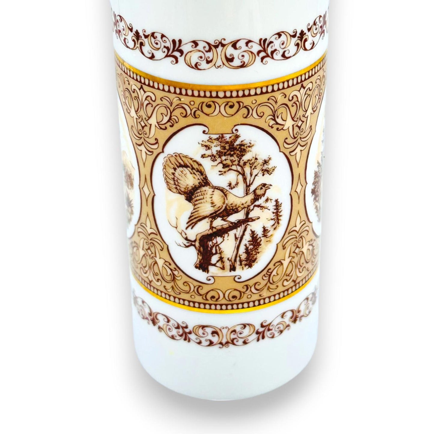 Vintage Wallendorf Porcelain Vase with Stage, Deer, Duck and Pheasant - Cabin Chic