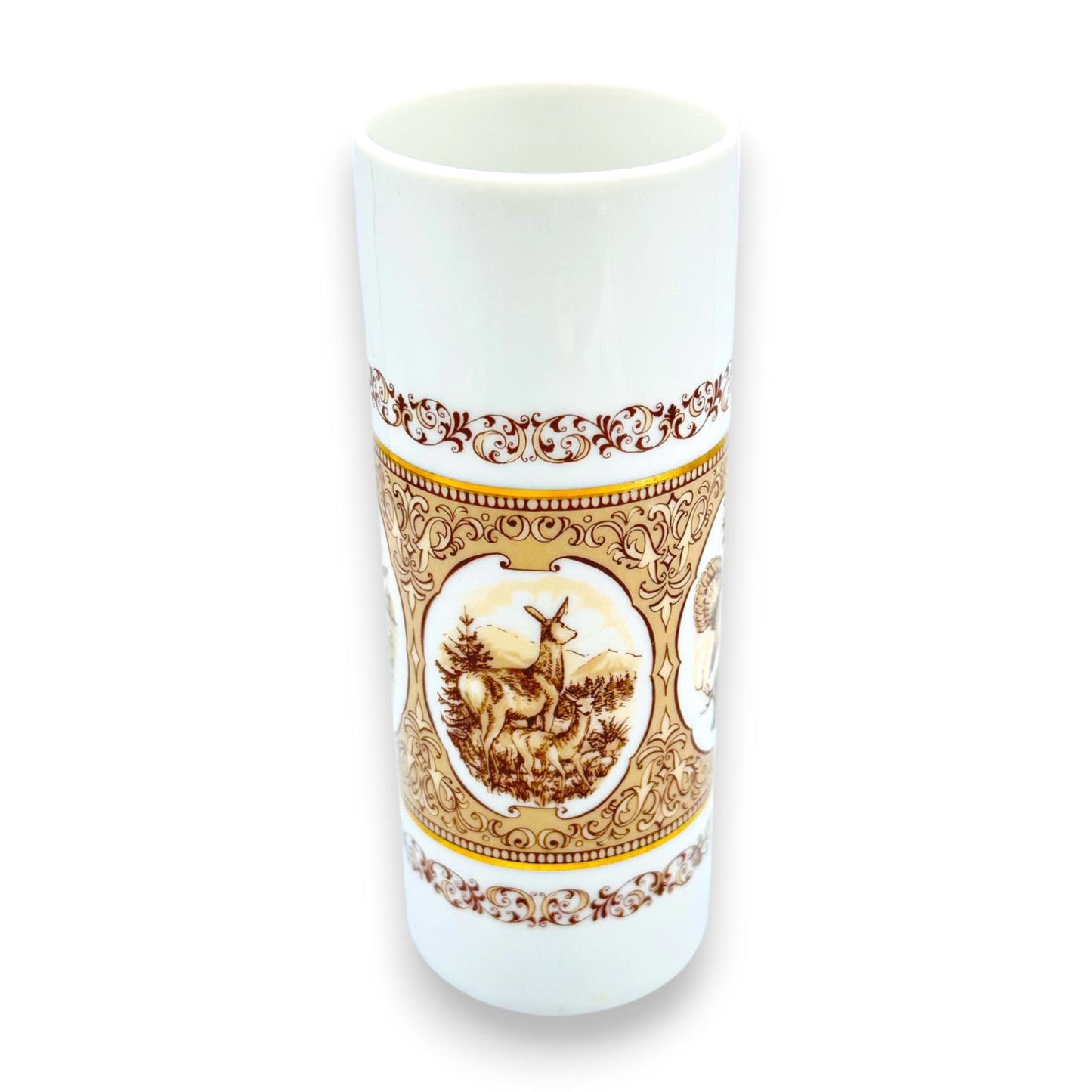 Vintage Wallendorf Porcelain Vase with Stage, Deer, Duck and Pheasant - Cabin Chic