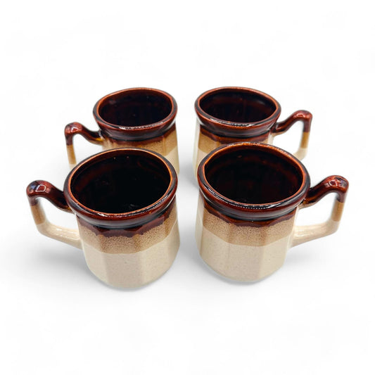 Vintage 1970's Drip Glaze Mugs - Set of 4 Brown Beige Tan