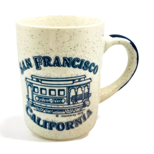 1978 San Francisco Cable Car Tourist Mug - Vintage Blue Speckled Design