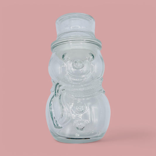 Libbey Clear Glass Frosty The Snowman Top Hat Lid Christmas Candy Cookie Jar