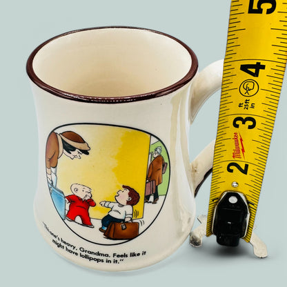 Vintage Family Circus Mug featuring cartoon characters with playful quote, perfect for collectors or circus fans.