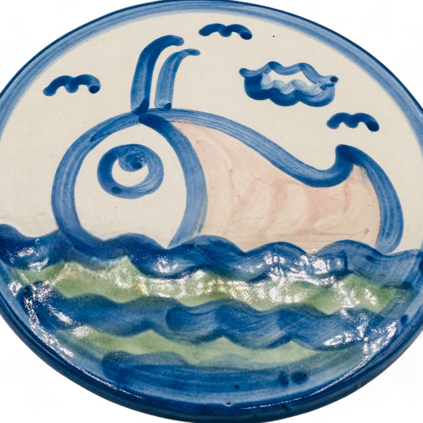 6.5" Hand-Painted Blue Whale Coaster Set - Nautical Stoneware Collection