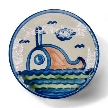 6.5" Hand-Painted Blue Whale Coaster Set - Nautical Stoneware Collection