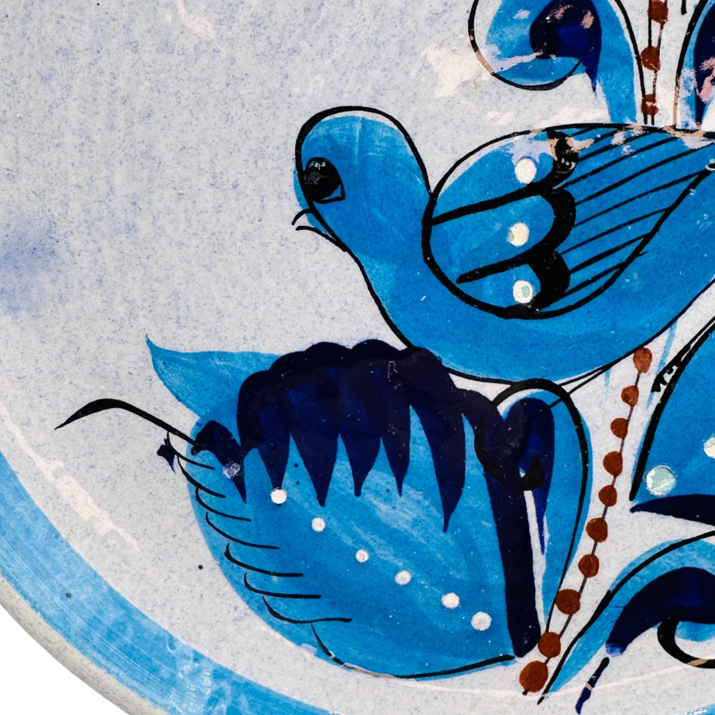 Mexican Tonala Folk Art Pottery Blue Bird Plate 8.25” Handcrafted and Signed