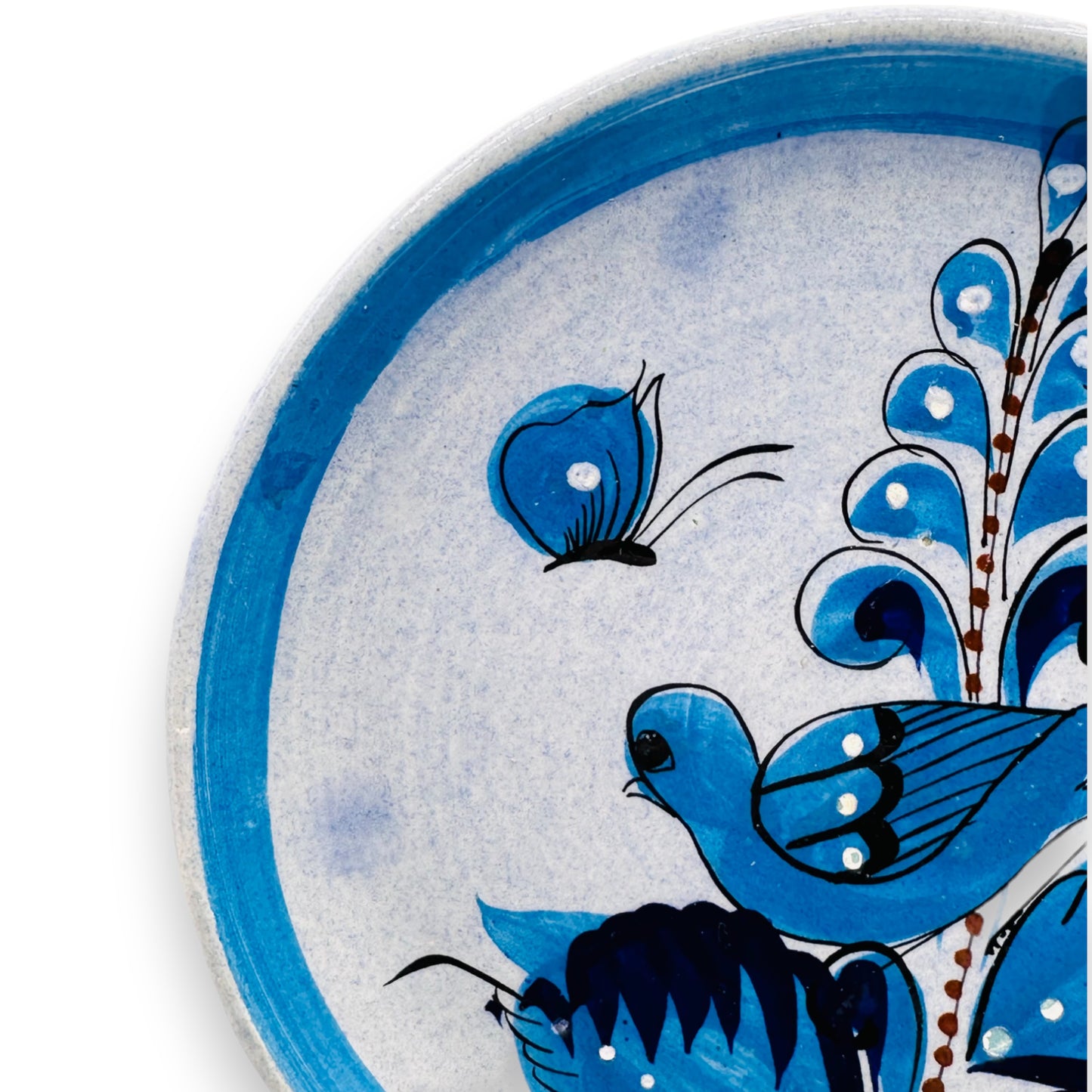 Mexican Tonala Folk Art Pottery Blue Bird Plate 8.25” Handcrafted and Signed