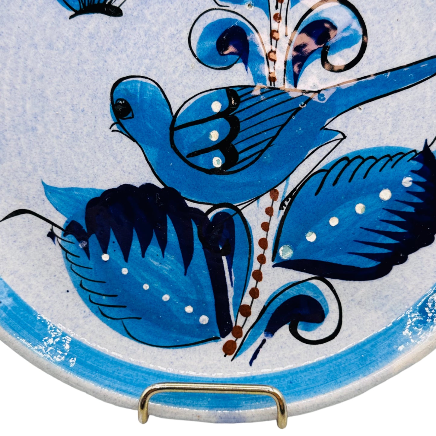 Mexican Tonala Folk Art Pottery Blue Bird Plate 8.25” Handcrafted and Signed