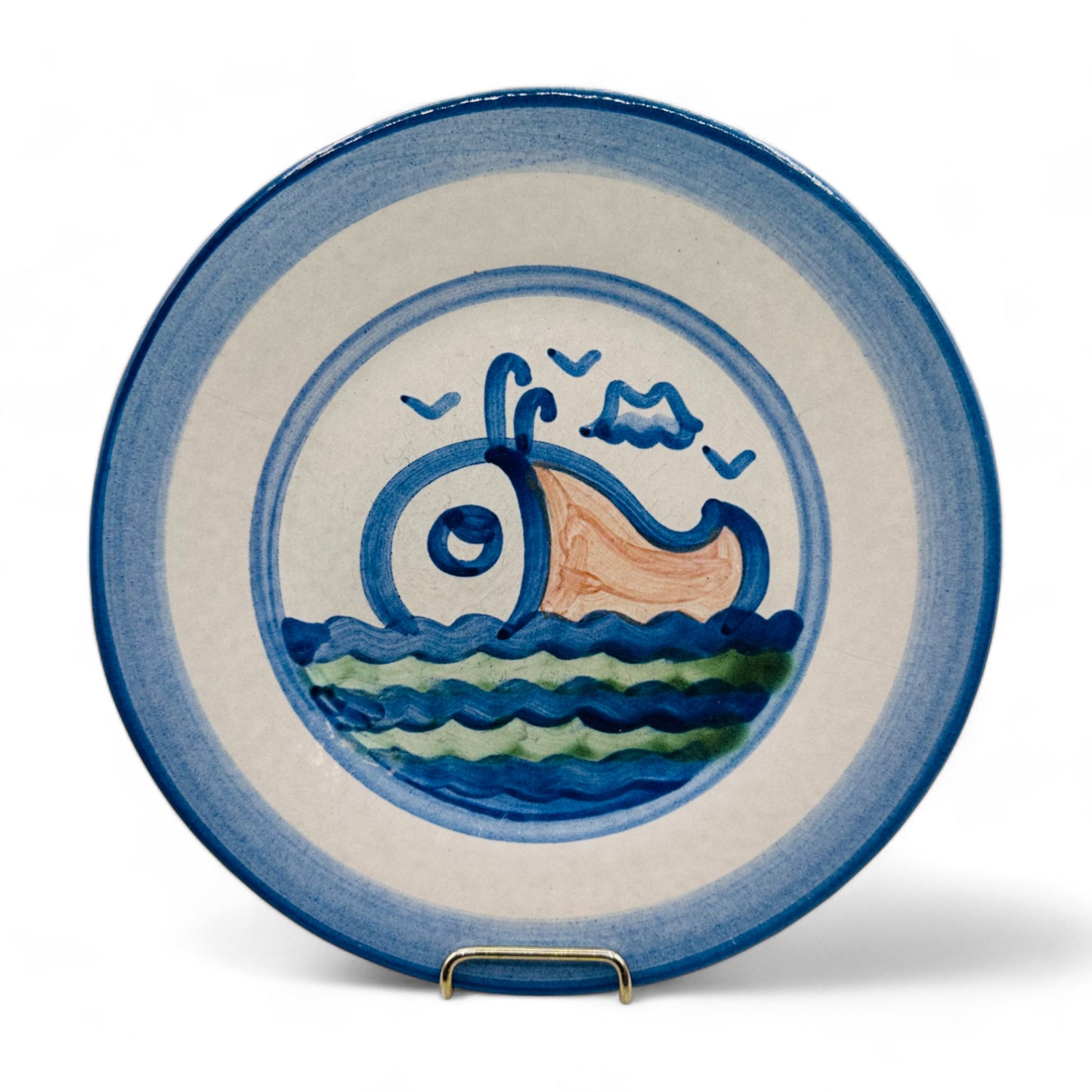 8.5" Plate - Ship & Whale Series by M.A. Hadley - Hand painted Stoneware