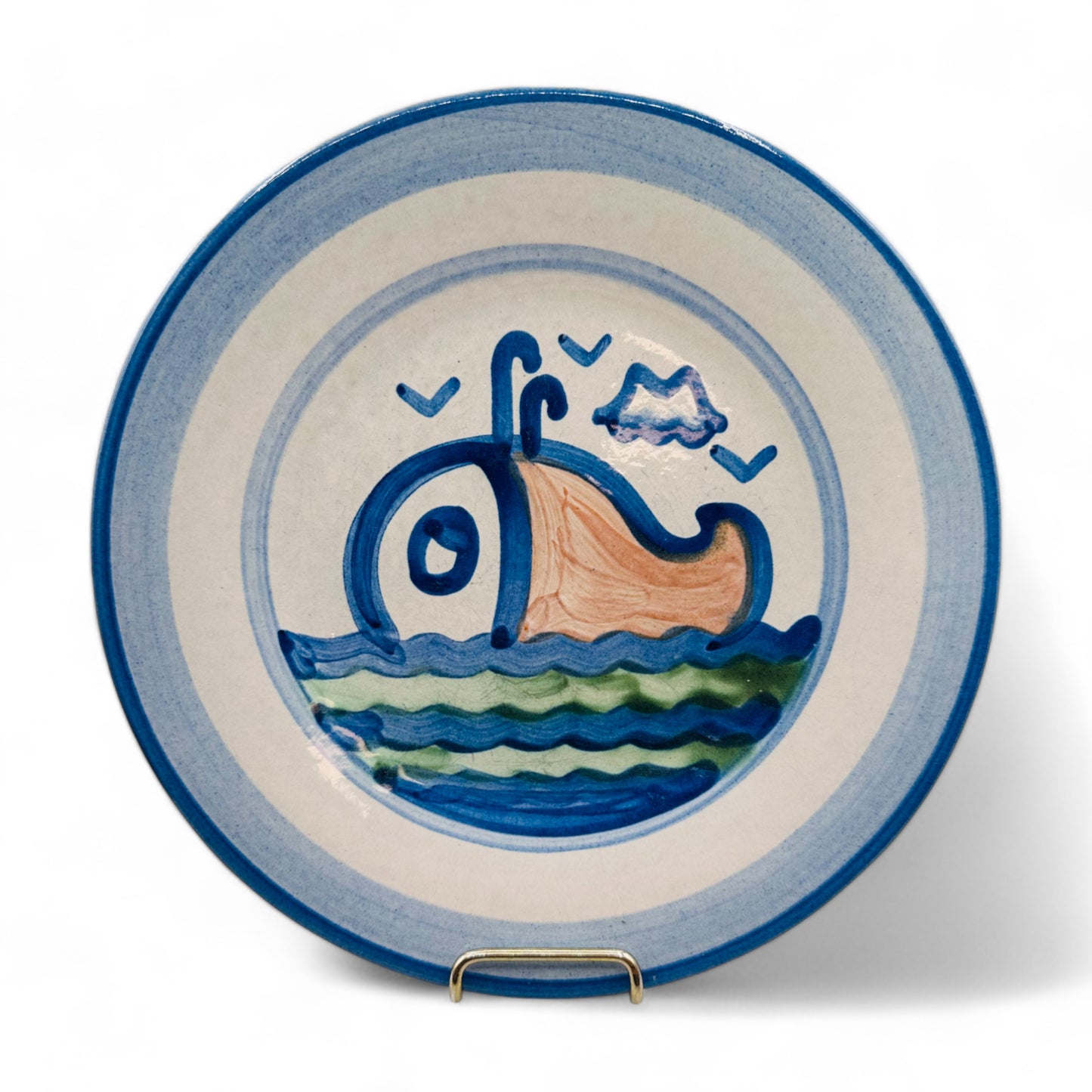 8.5" Plate - Ship & Whale Series by M.A. Hadley - Hand painted Stoneware