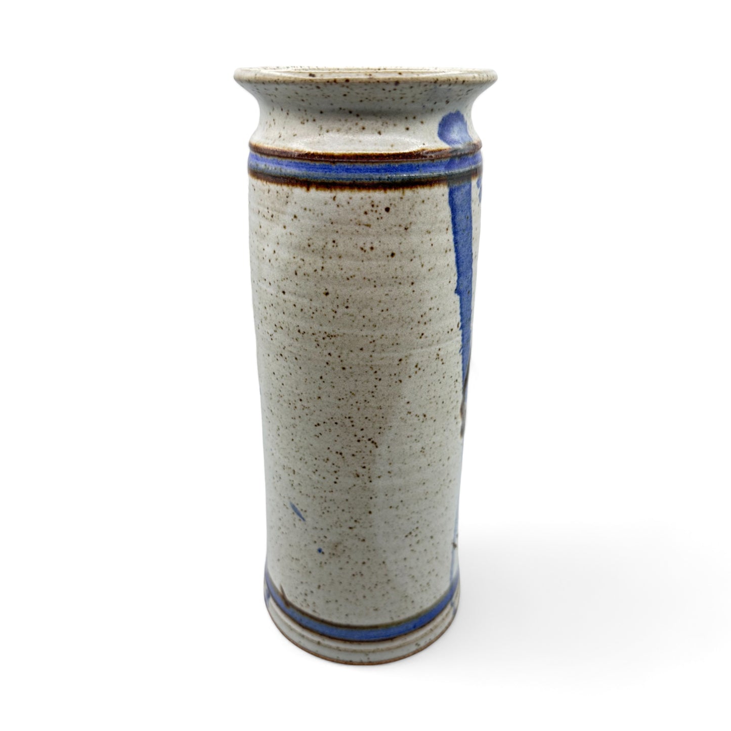 Speckled Glazed Handcrafted Pottery Vase with Blue and Brown Accents - 11" Height