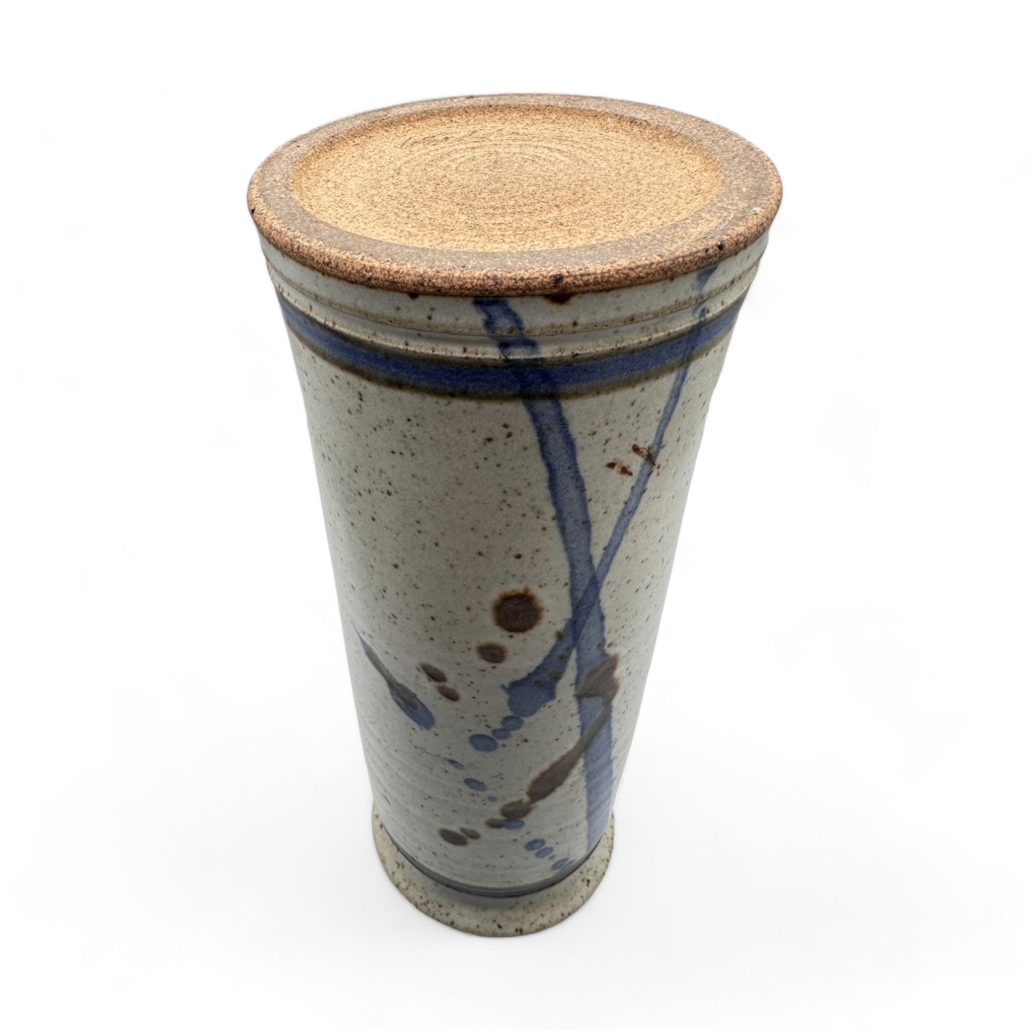 Speckled Glazed Handcrafted Pottery Vase with Blue and Brown Accents - 11" Height