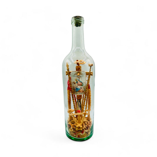 Vintage Carved Christ Crucifixion in a Bottle : Folk Art Masterpiece: