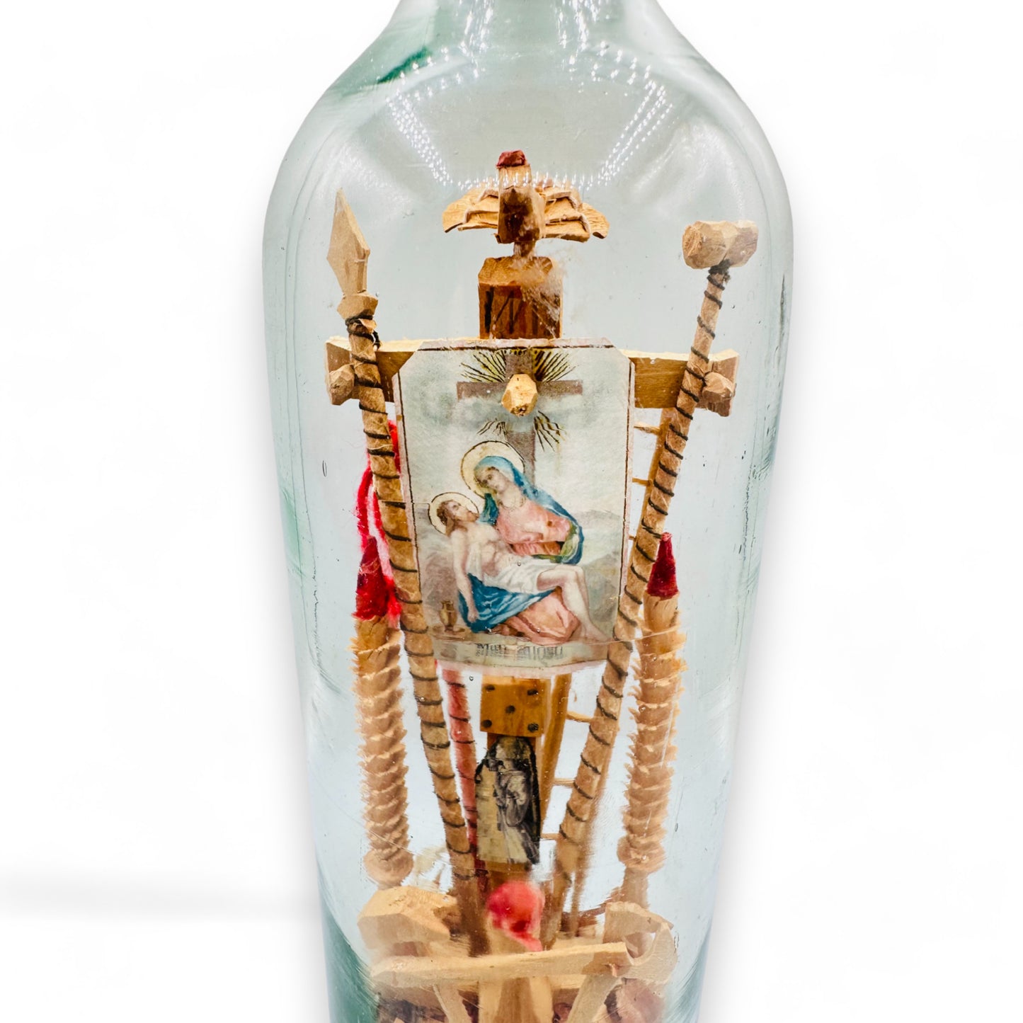 Vintage Carved Christ Crucifixion in a Bottle : Folk Art Masterpiece: