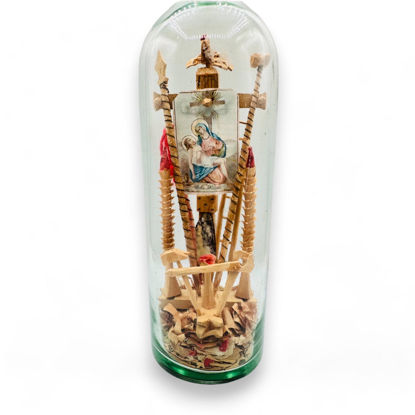 Vintage Carved Christ Crucifixion in a Bottle : Folk Art Masterpiece: