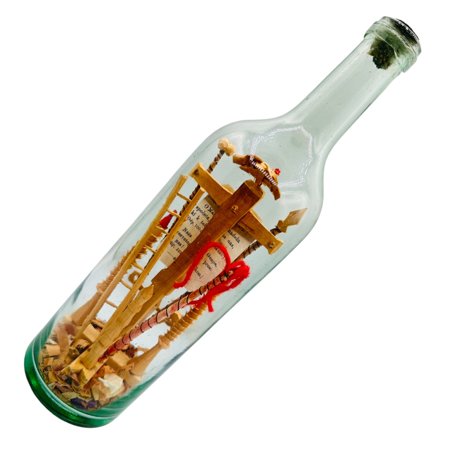 Vintage Carved Christ Crucifixion in a Bottle : Folk Art Masterpiece: