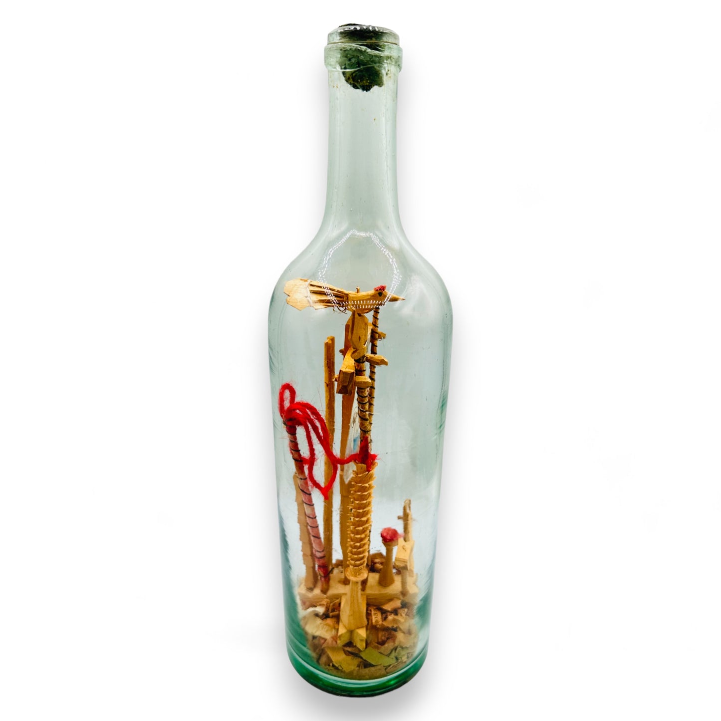 Vintage Carved Christ Crucifixion in a Bottle : Folk Art Masterpiece: