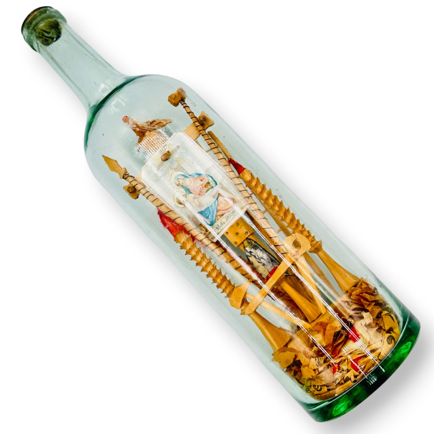 Vintage Carved Christ Crucifixion in a Bottle : Folk Art Masterpiece: