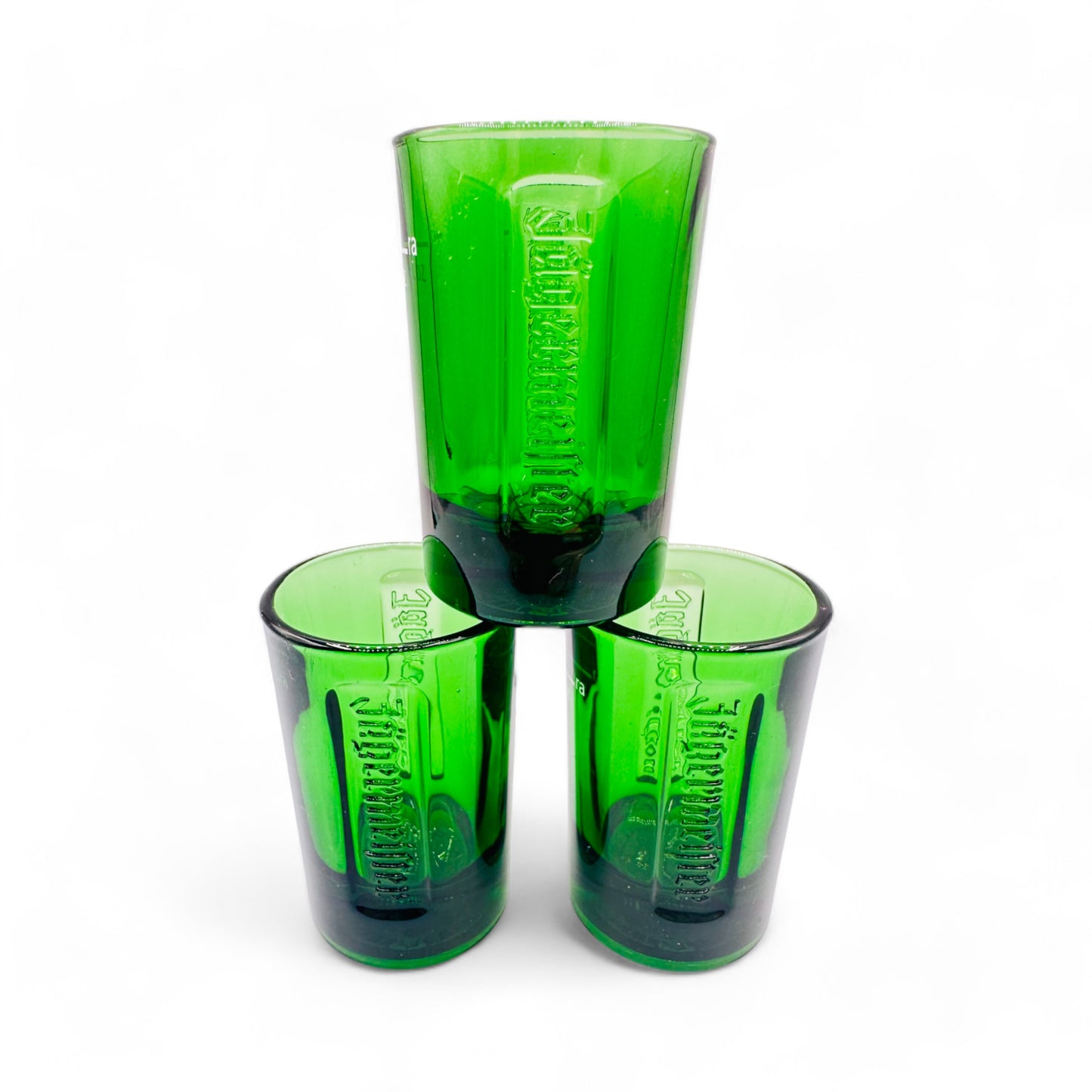 Retro JagerMeister Stag Head Shot Glasses in Green - Set of 3